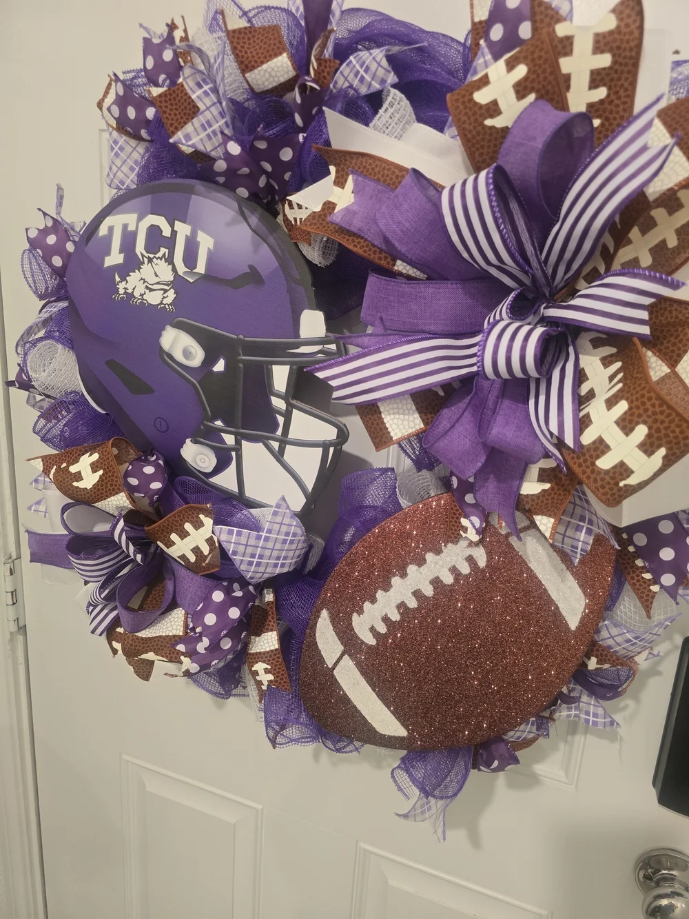 TCU Purple Football Wreath with Glitter Football